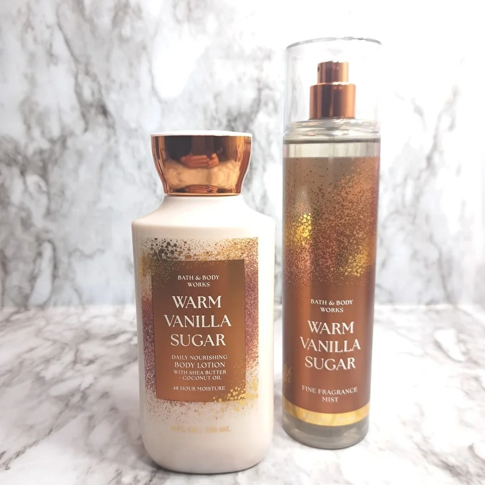 Bath & Body Works Set of 2 WARM VANILLA SUGAR‎ Fine Fragrance Mist & Body Lotion